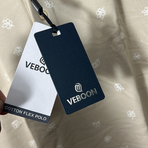 👕 Veboon Mens medium cream cotton flex polo shirt - Picture 5 of 15
